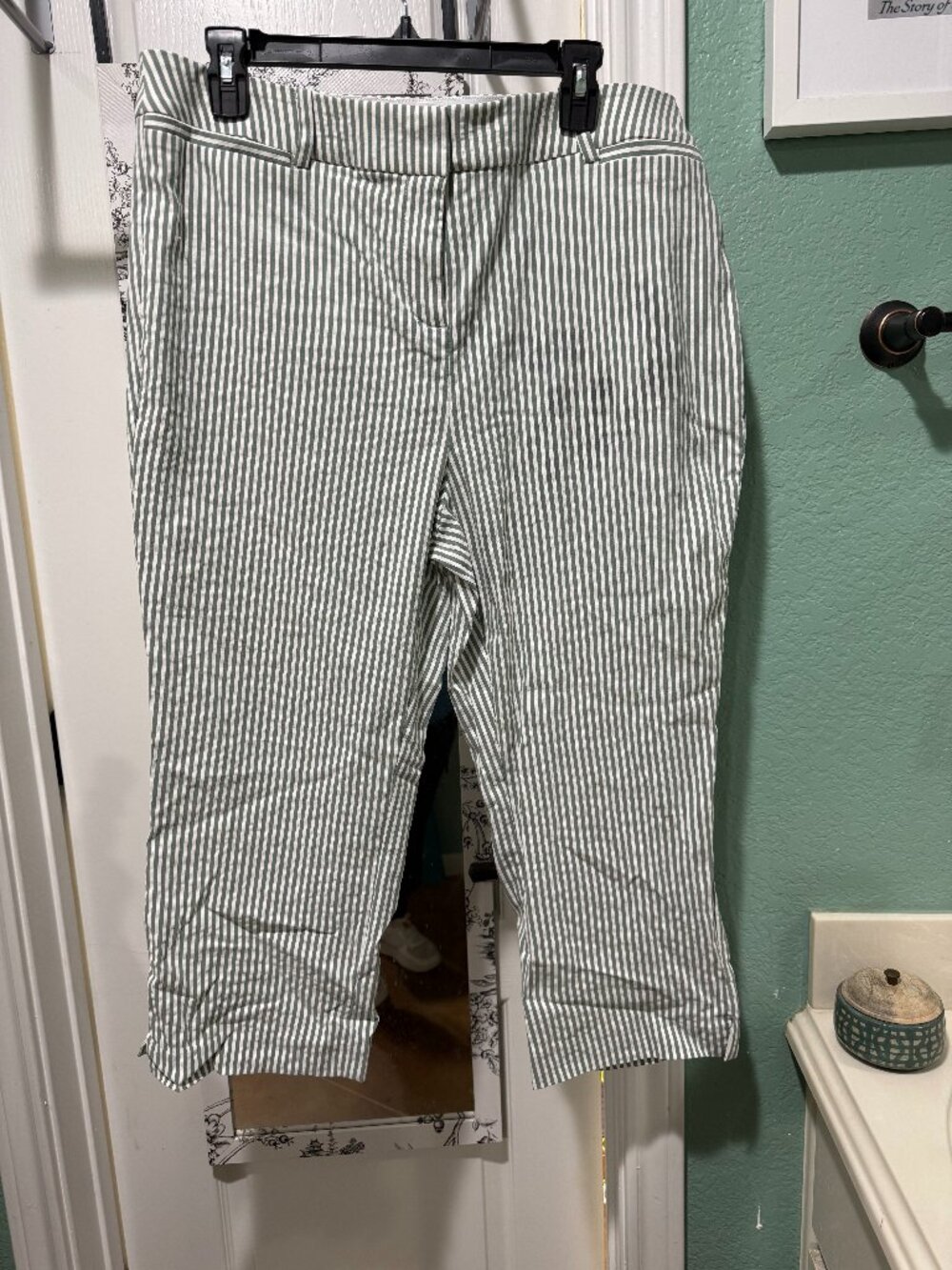 Green and White striped Capri